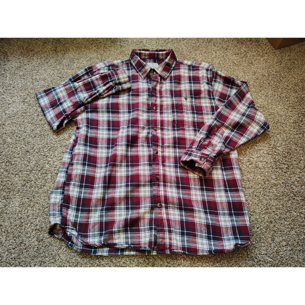Blue Mountain Mens XL Red White Blue Plaid Cotton Flannel Button Down Shirt